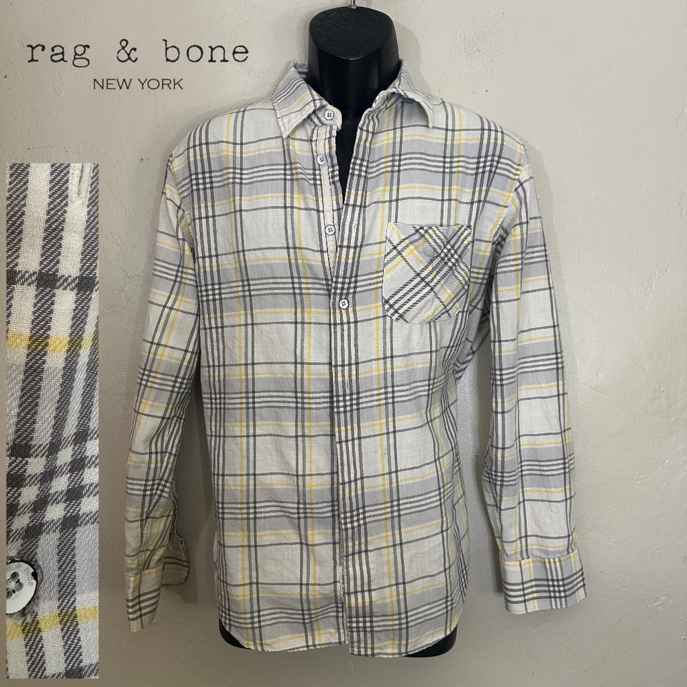 Rag & Bone Plaid Long Sleeve Shirt Small Gently worn 75% cotton / 25% polyamide